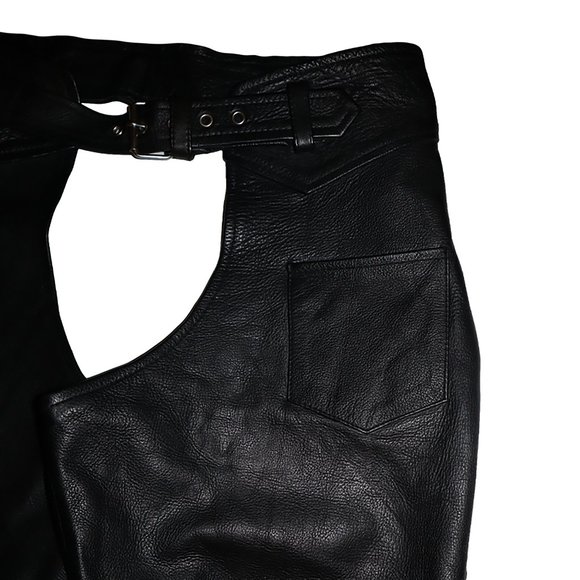 Vintage Black Genuine Leather Motorcycle Riding Chaps Heavy Leather Halloween - Picture 6 of 11